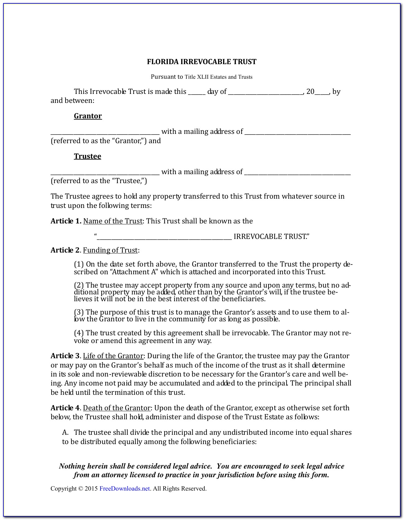 Florida Irrevocable Trust Form