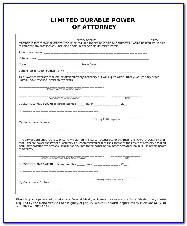 Florida Limited Durable Power Of Attorney Form