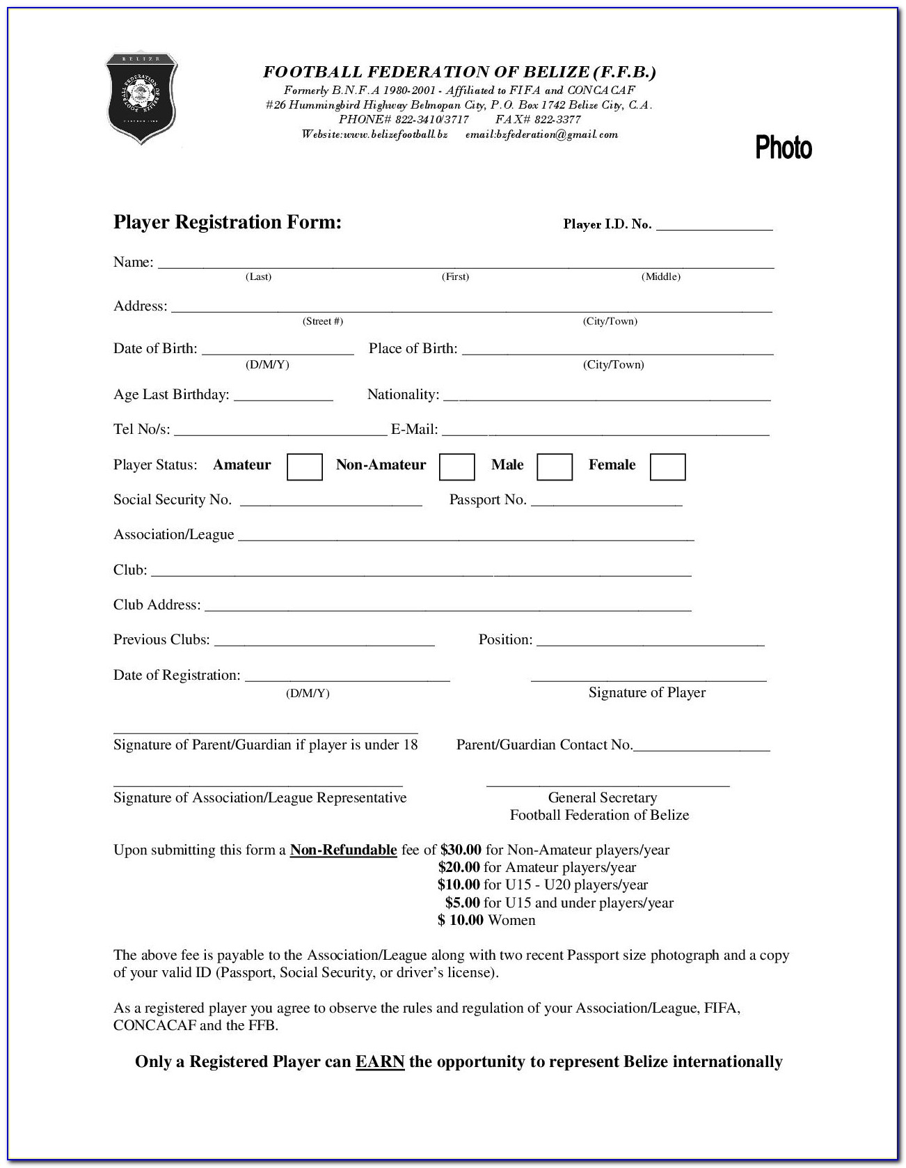 Football Registration Form Template