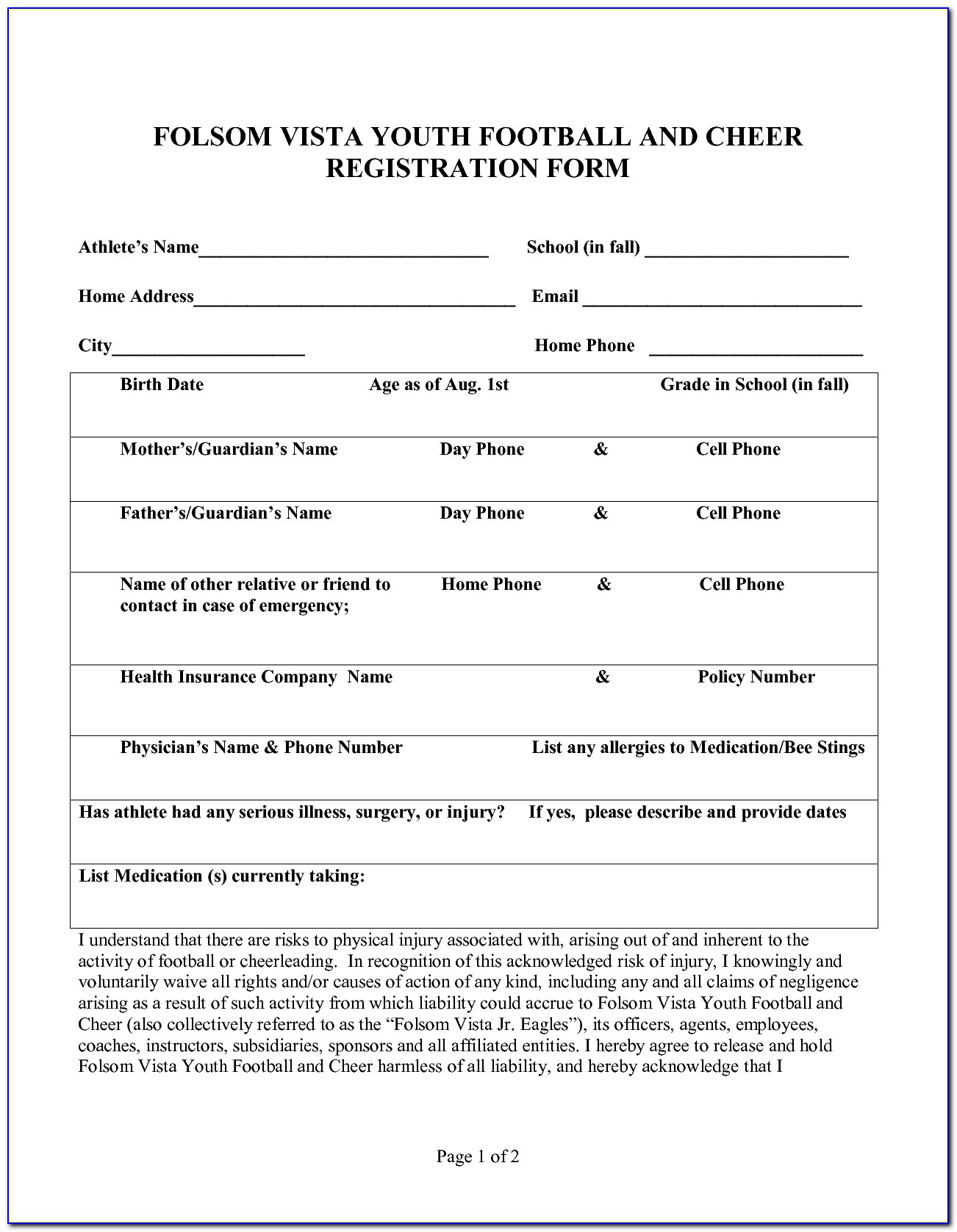 Football Team Registration Form Template