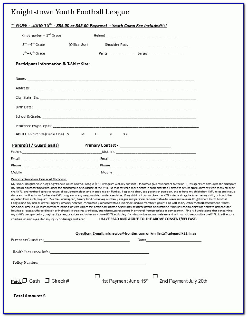 Football Tournament Registration Form Template