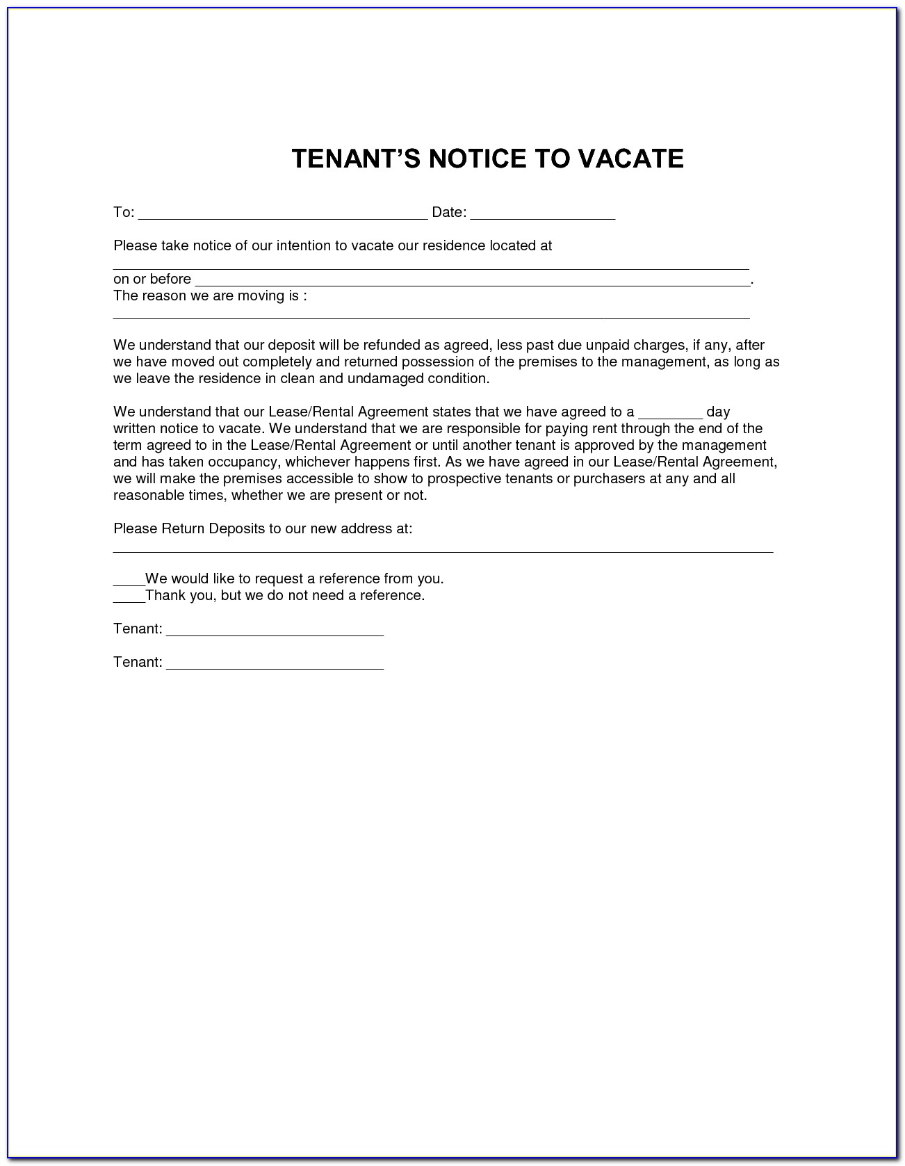 Formal Notice To Vacate Rental Property