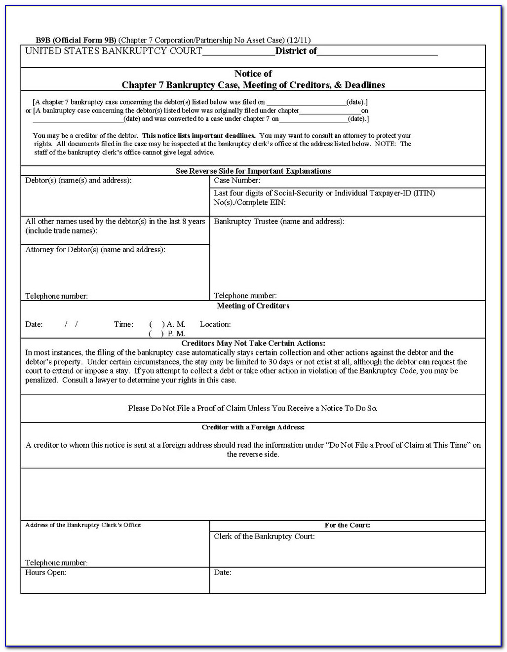 Forms For Filing Chapter 7 Bankruptcy In California