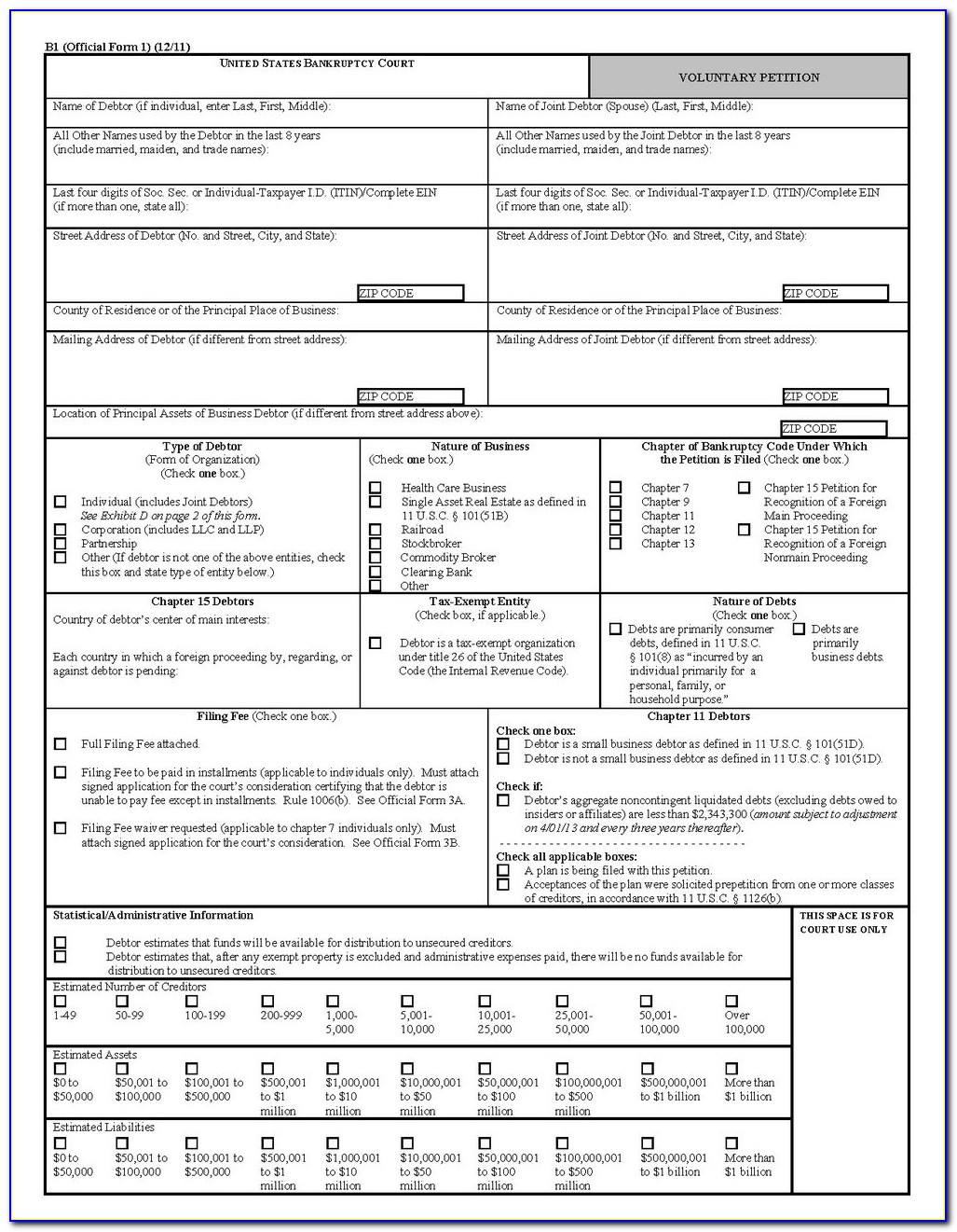 Forms Needed For Bankruptcy Chapter 7
