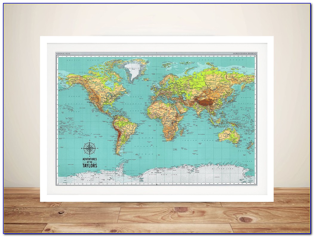 Framed World Map With Pins Uk