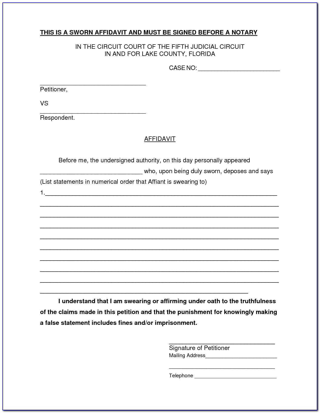 Free Affidavit Form Pdf