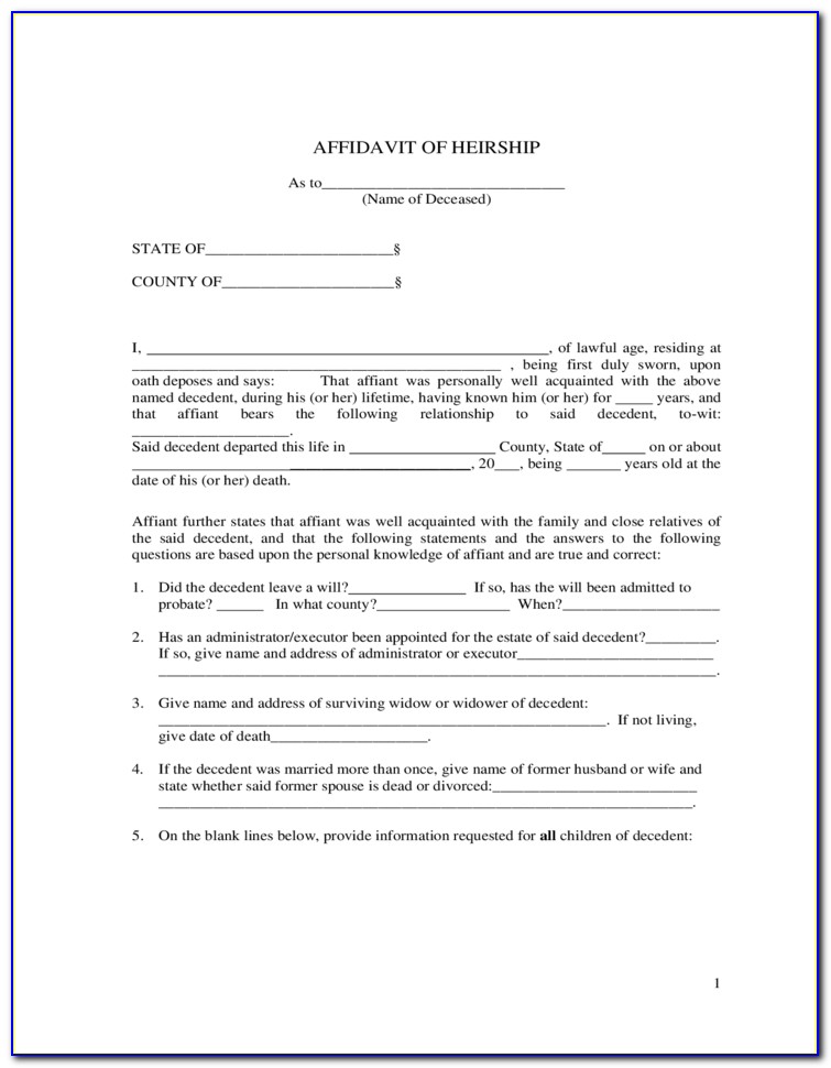 Free Affidavit Of Heirship Form Tennessee