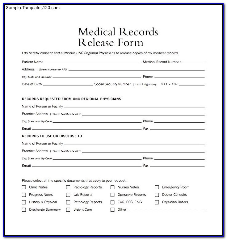 Medical Records Release Form Example