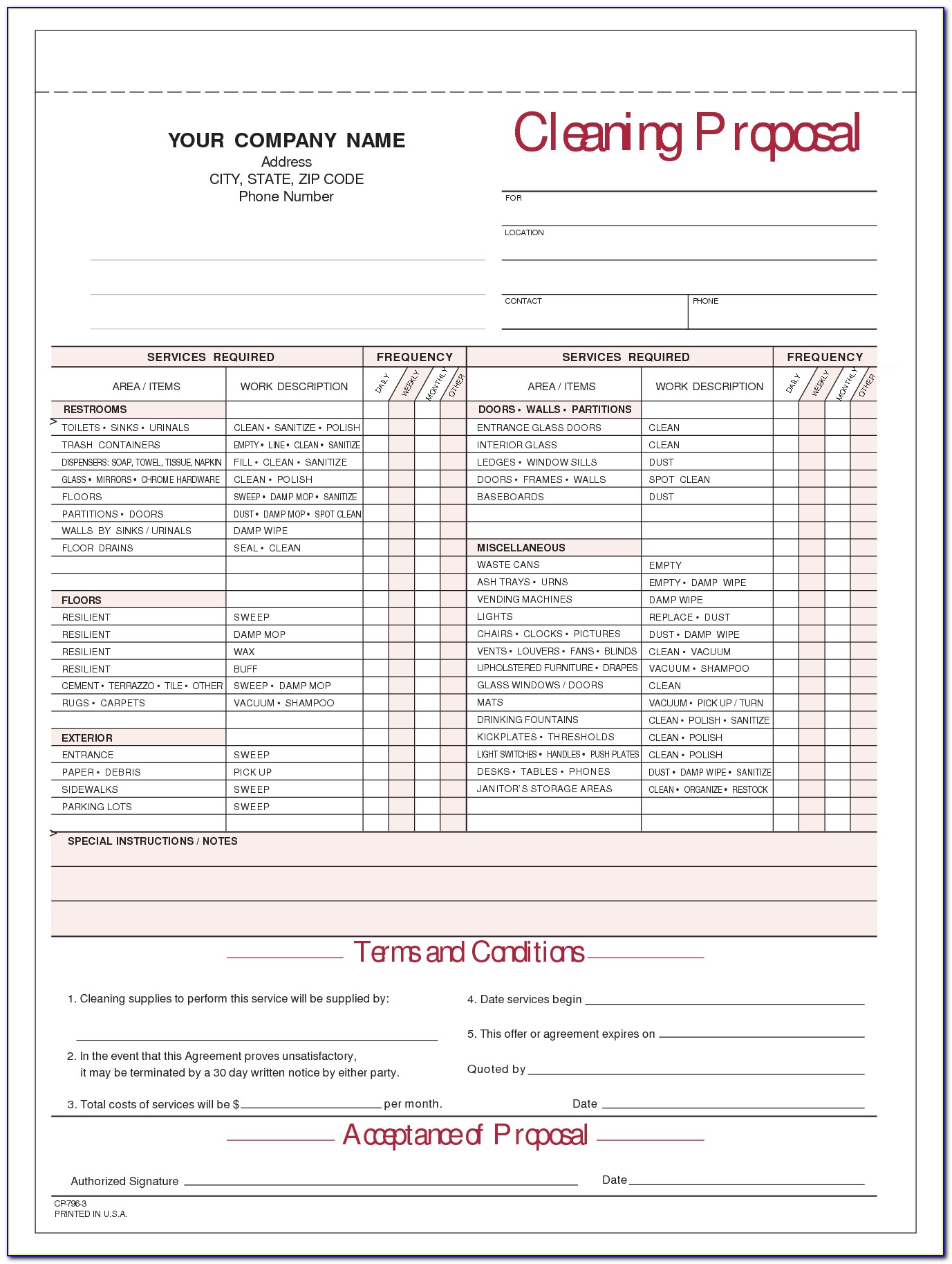 Free Cleaning Bid Forms