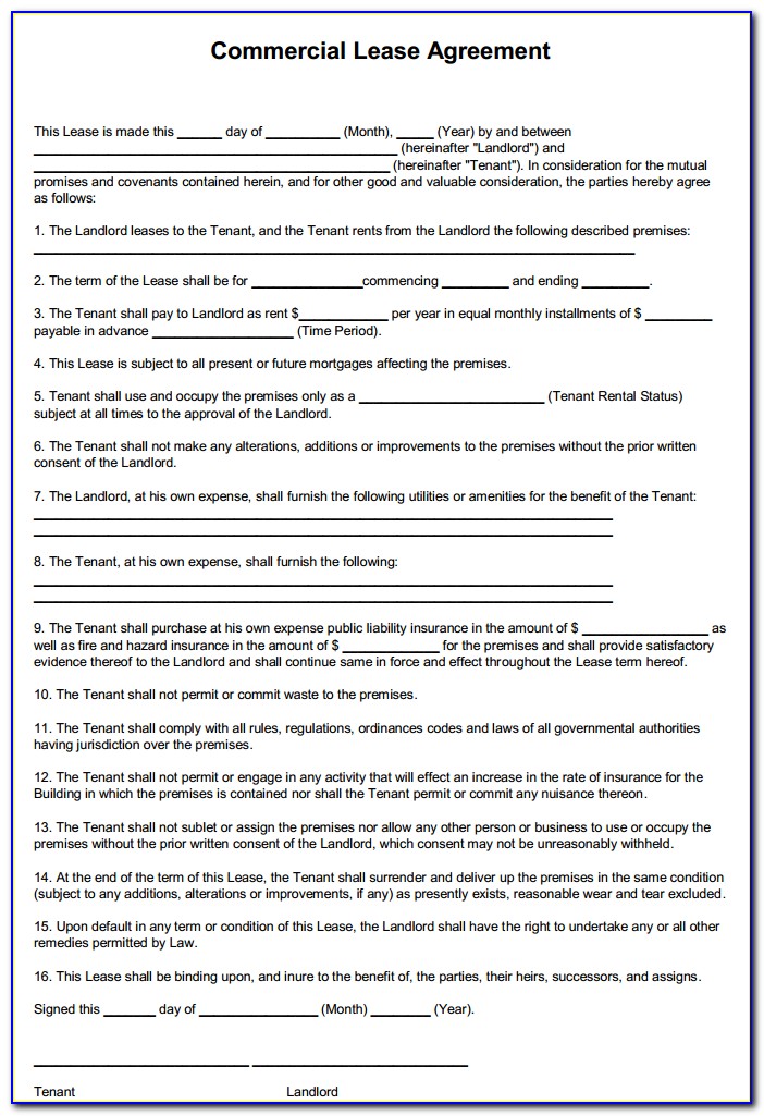 Free Commercial Lease Forms