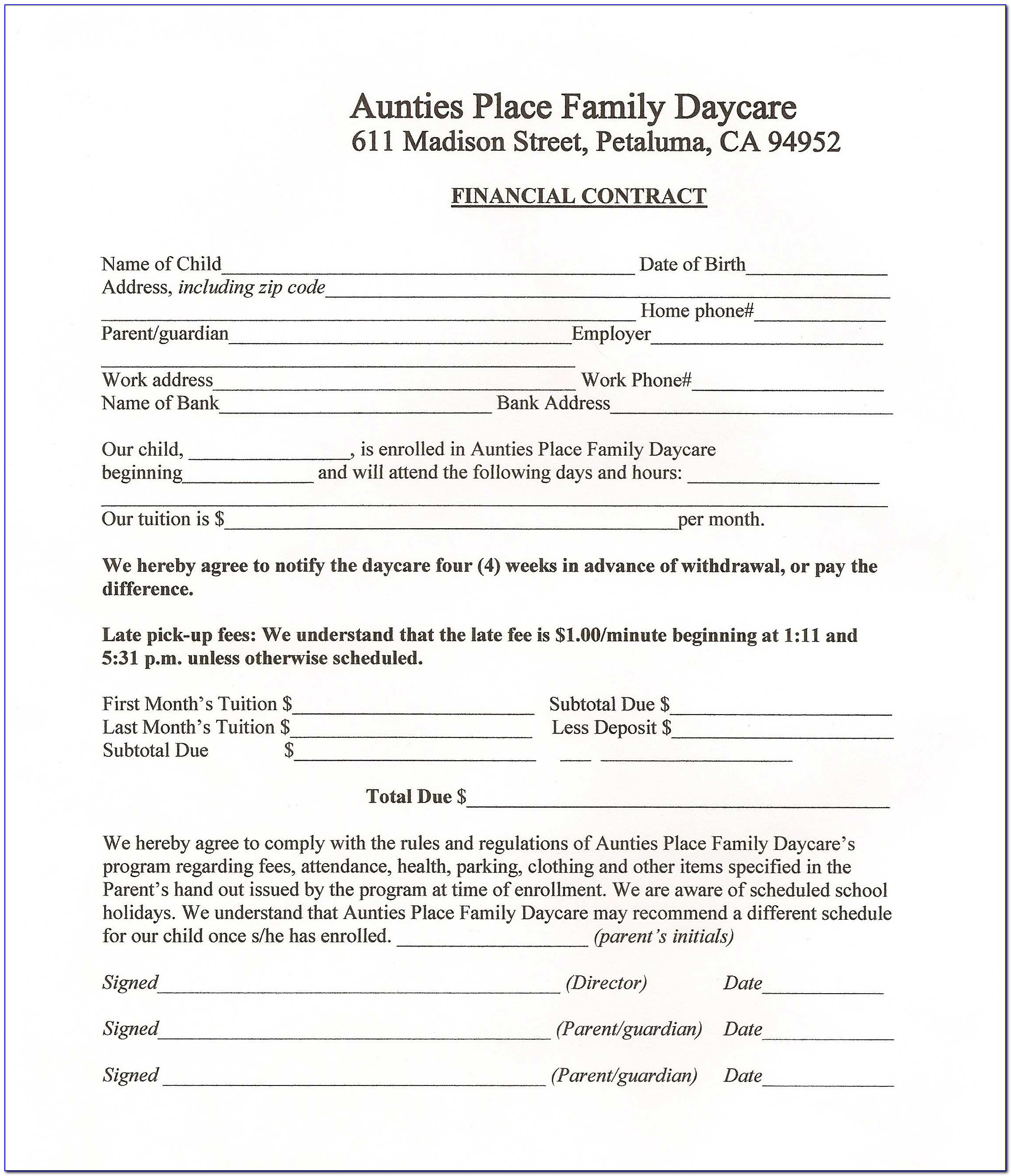 Free Daycare Agreement Forms