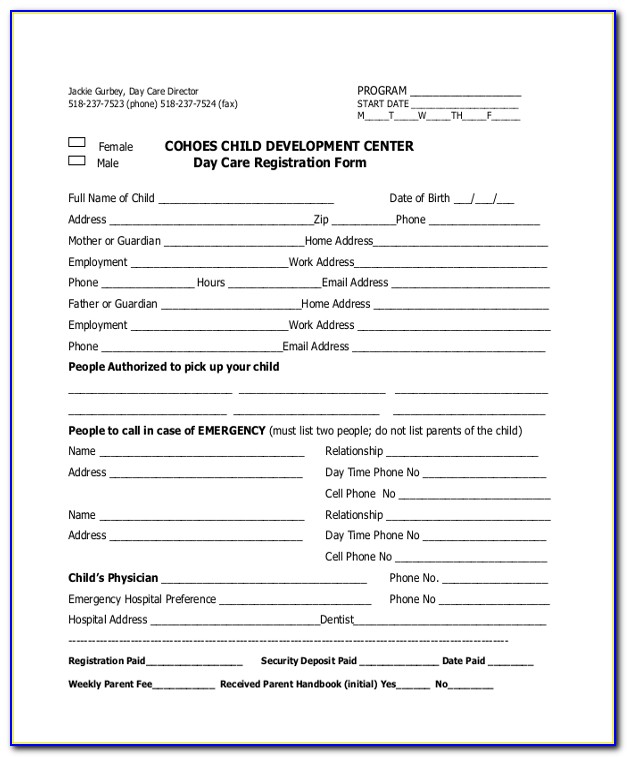 Free Daycare Registration Form Template