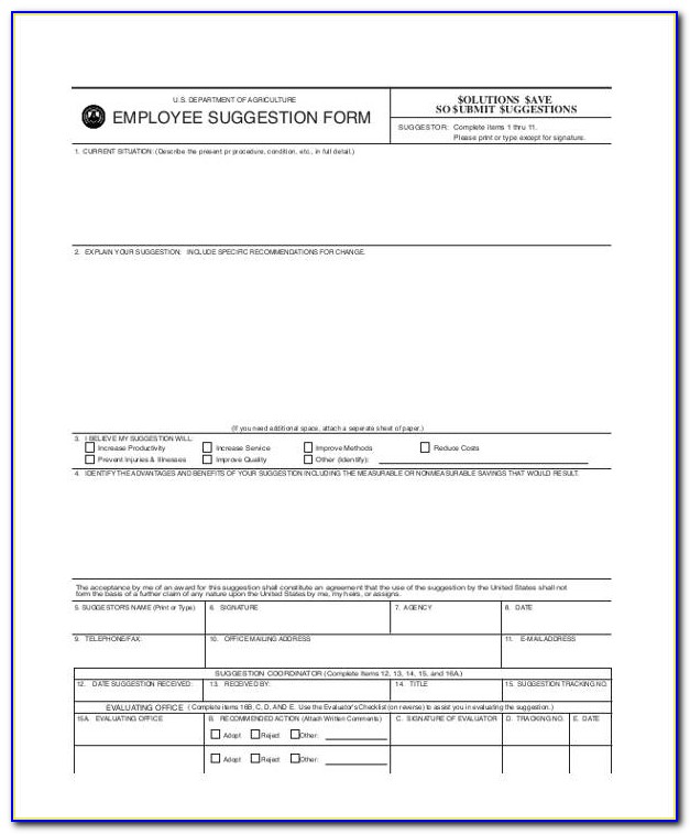 Free Employee Suggestion Form Template