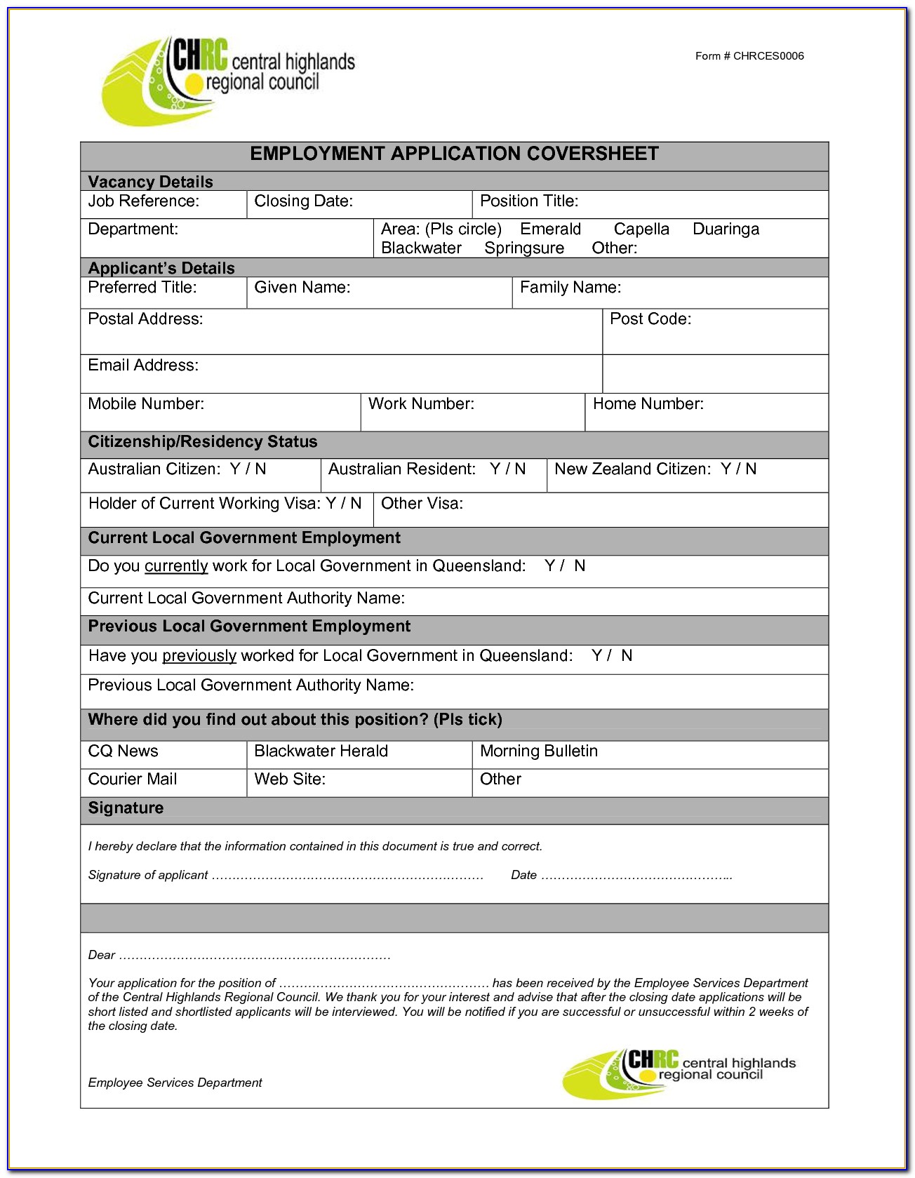 Free Employment Application Template Word