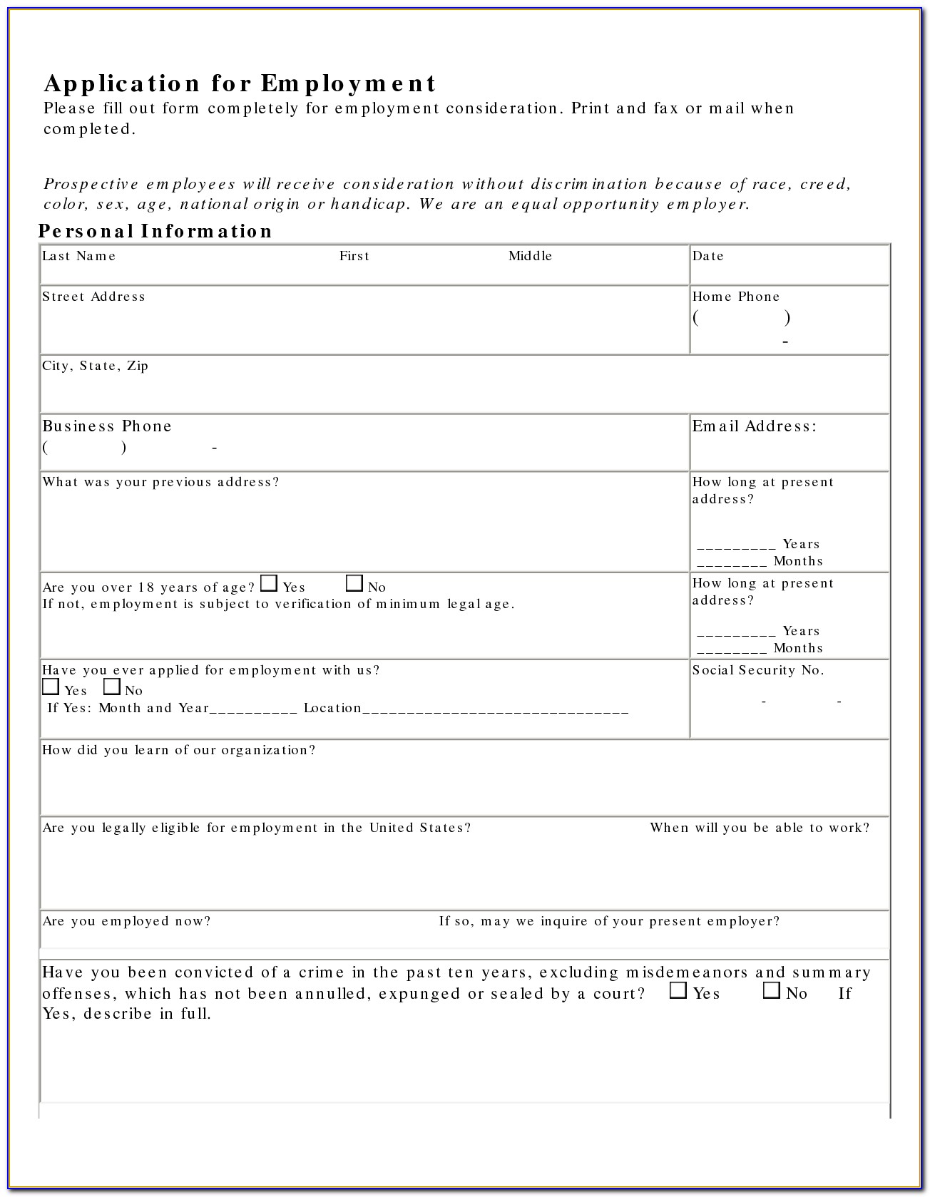 Free Employment Applications To Print