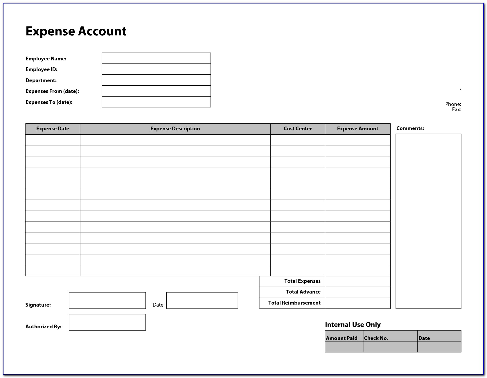 Free Expense Report Forms Templates