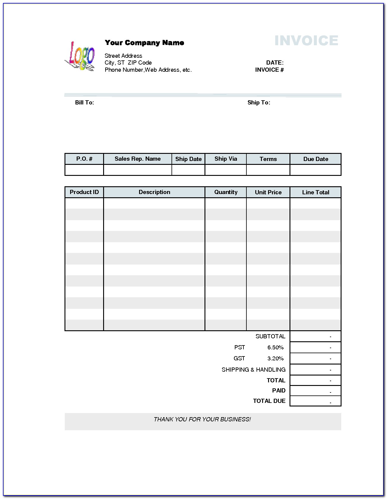 Free Invoice Forms Templates