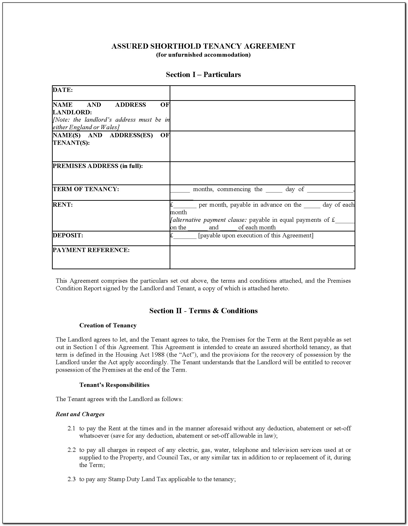 Free Landlord Tenant Agreement Forms