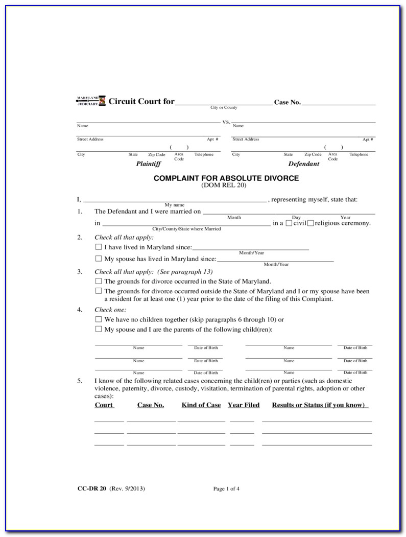 Free Nc Divorce Complaint Form