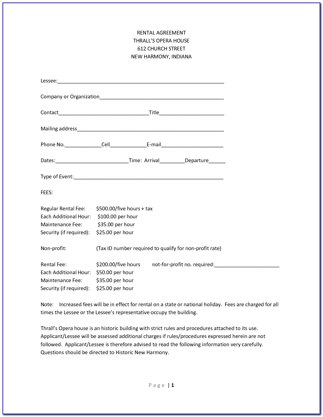 Free One Page Rental Agreement Form