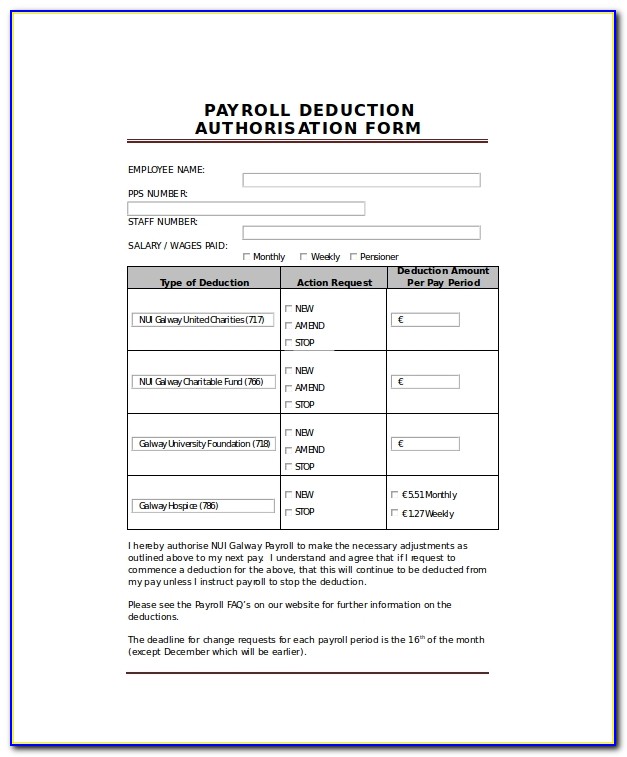 Free Payroll Deduction Form Template