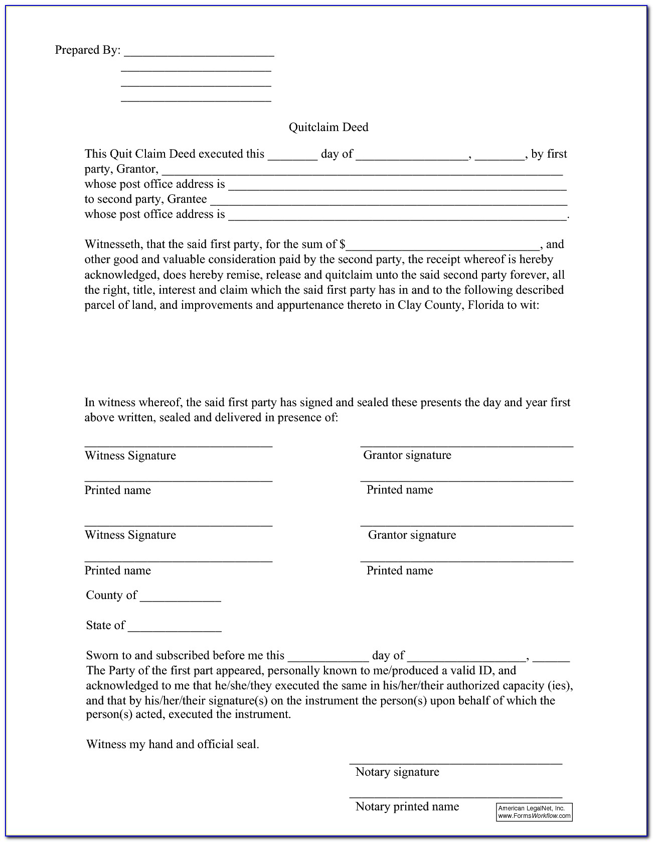 Free Pinellas County Quit Claim Deed Form
