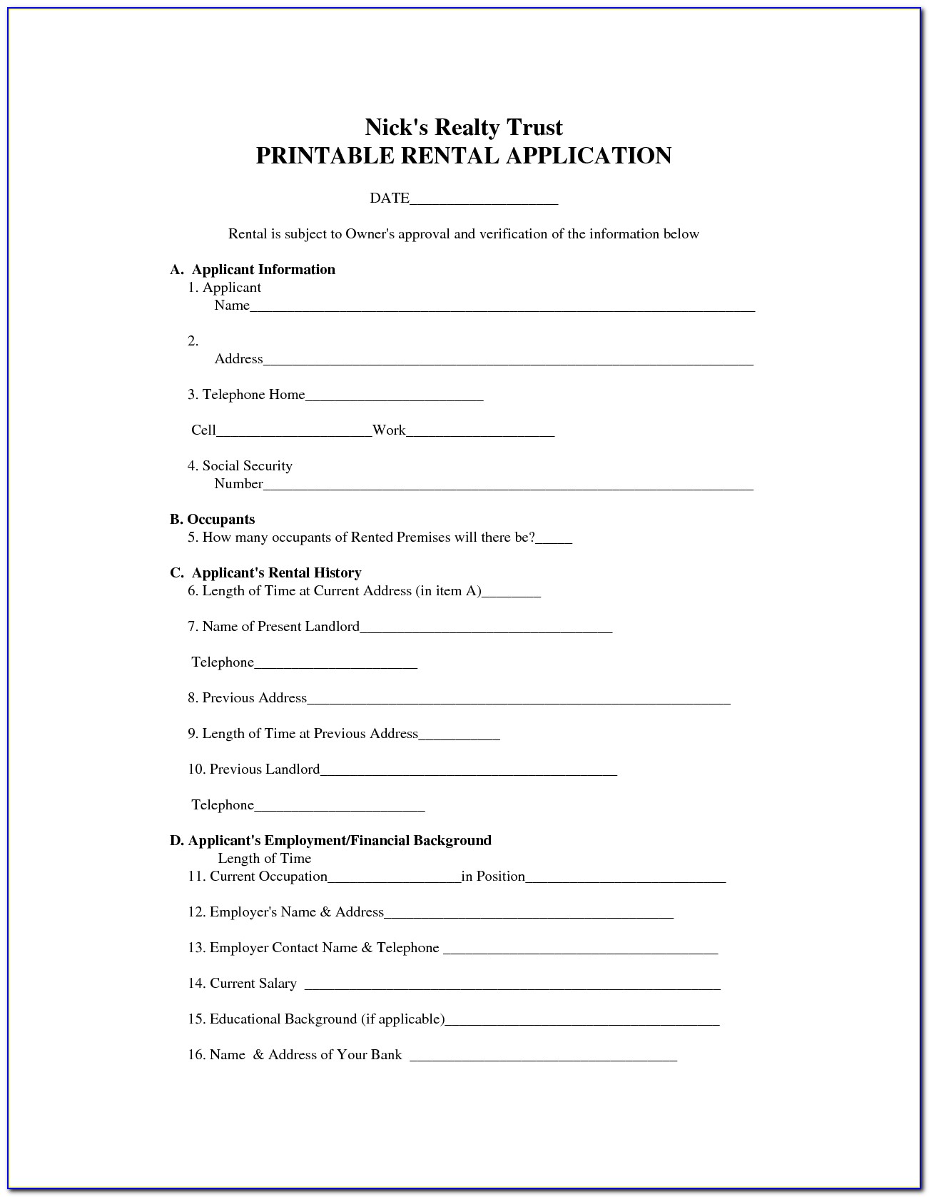Free Printable Rental Documents