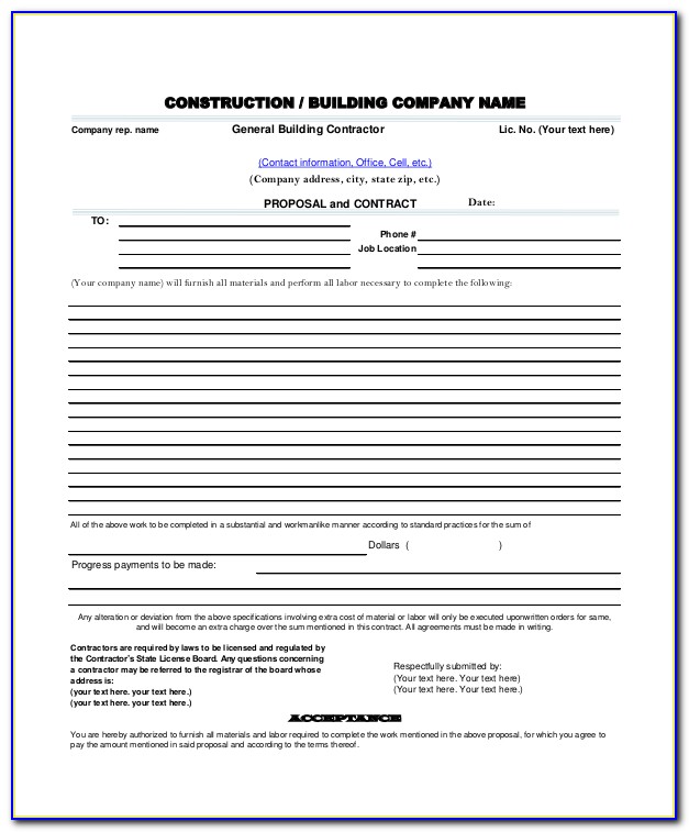 Free Proposal Forms For Construction