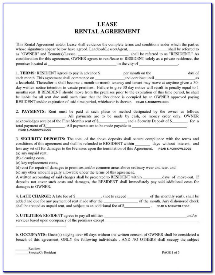 Free Rental Agreement Forms Printable