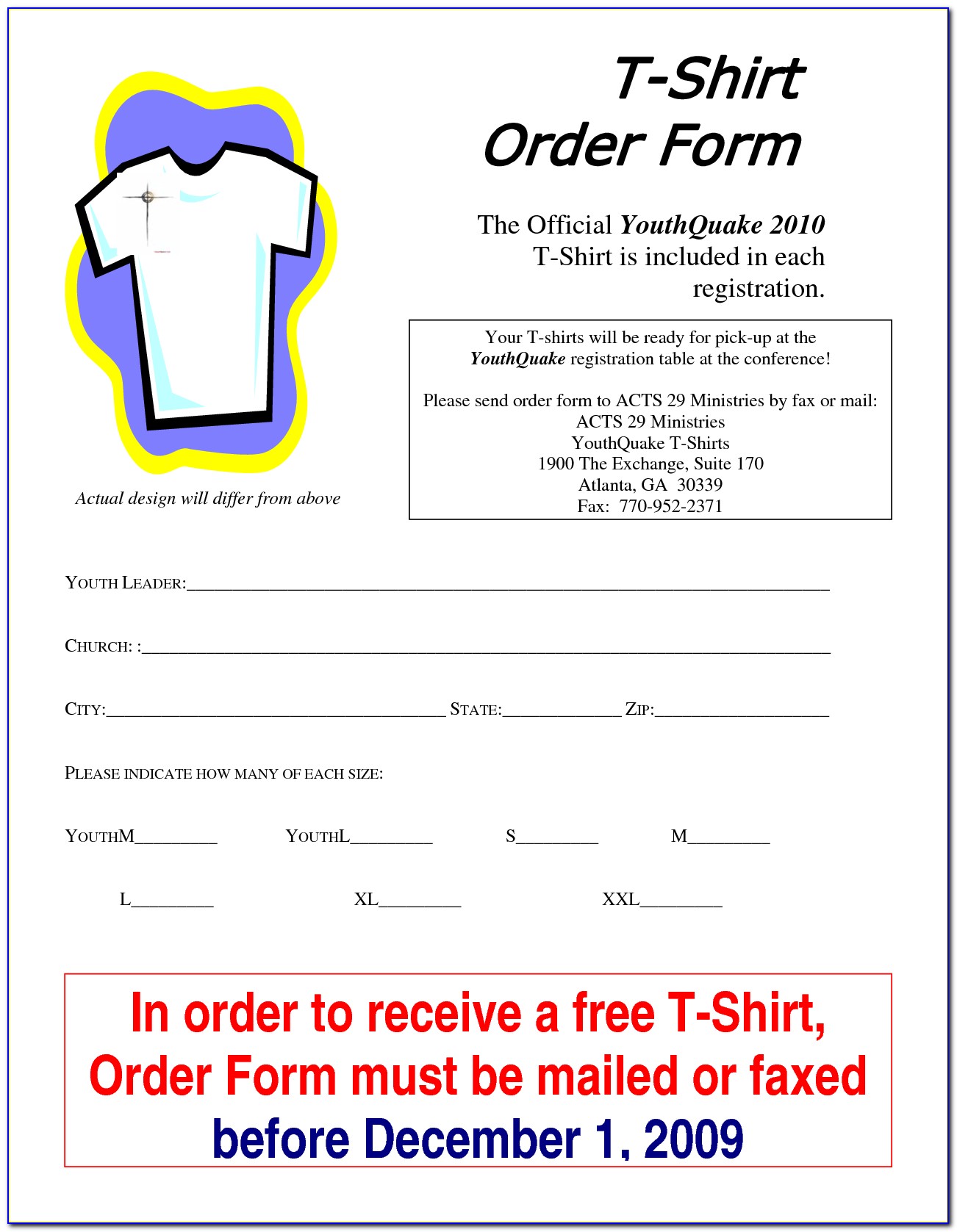 Free Tee Shirt Order Forms