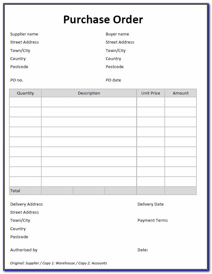 Free Template Purchase Order Form