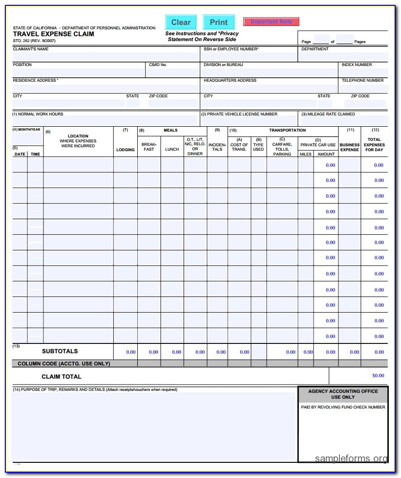 Free Travel Expenses Form Template