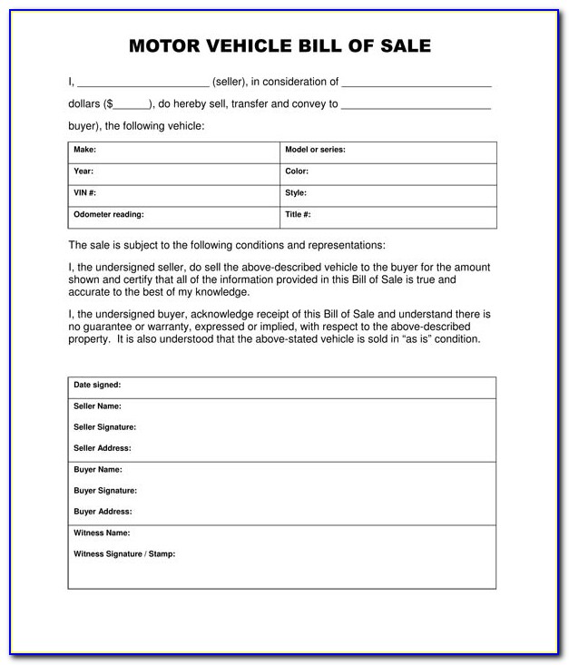 Free Vehicle Bill Of Sale Form Free Printable