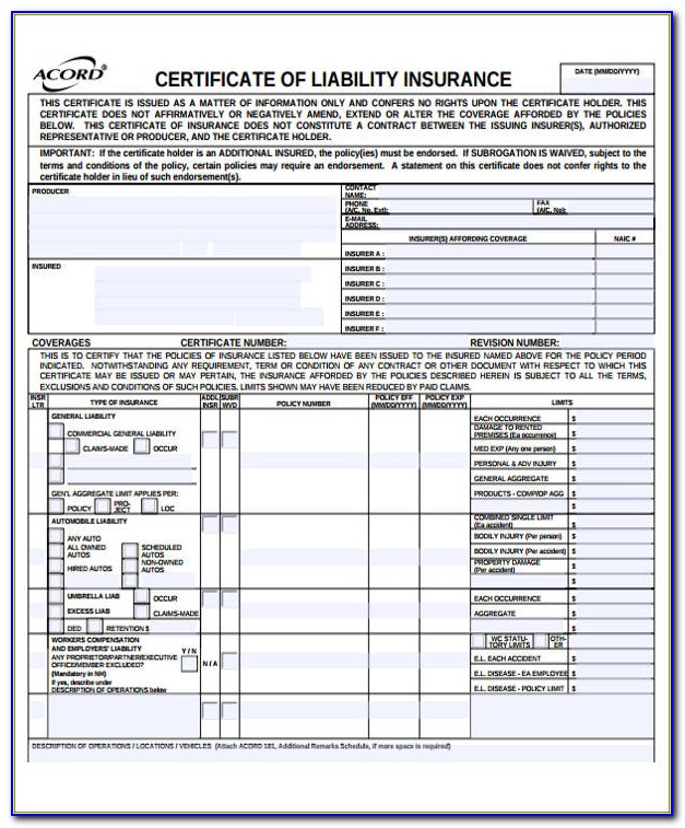 General Liability Policy Form