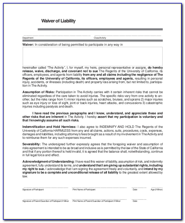 Generic Fitness Waiver Form