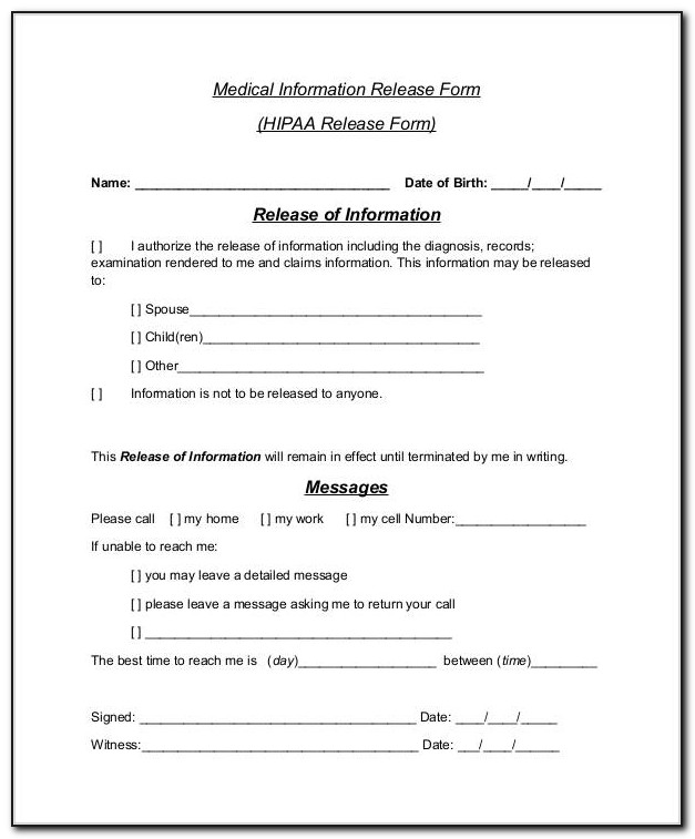 Generic Hipaa Medical Release Form