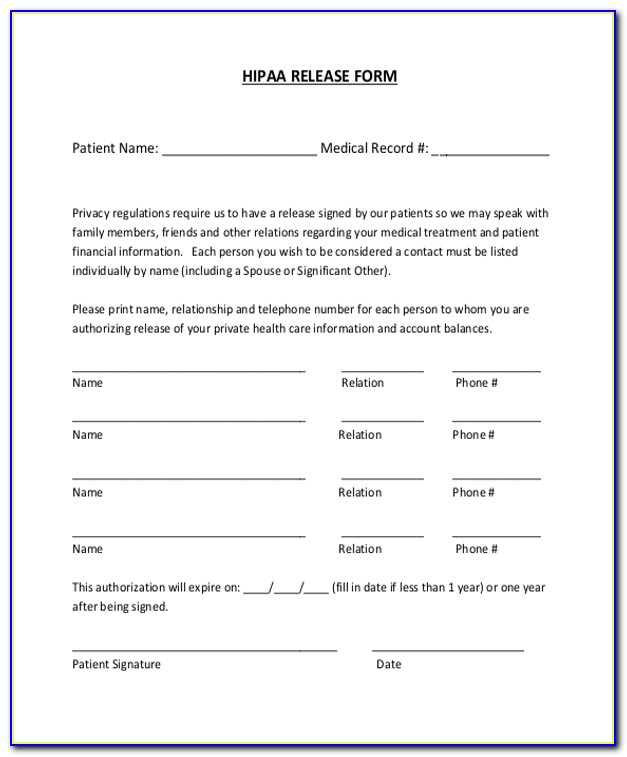 Generic Hipaa Release Form
