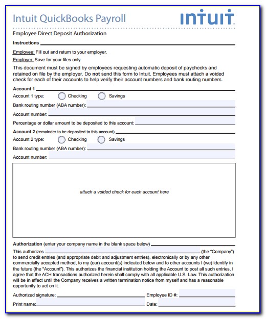 Generic Payroll Direct Deposit Authorization Form