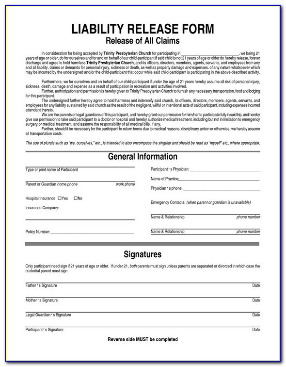 Generic Waiver Of Liability Form