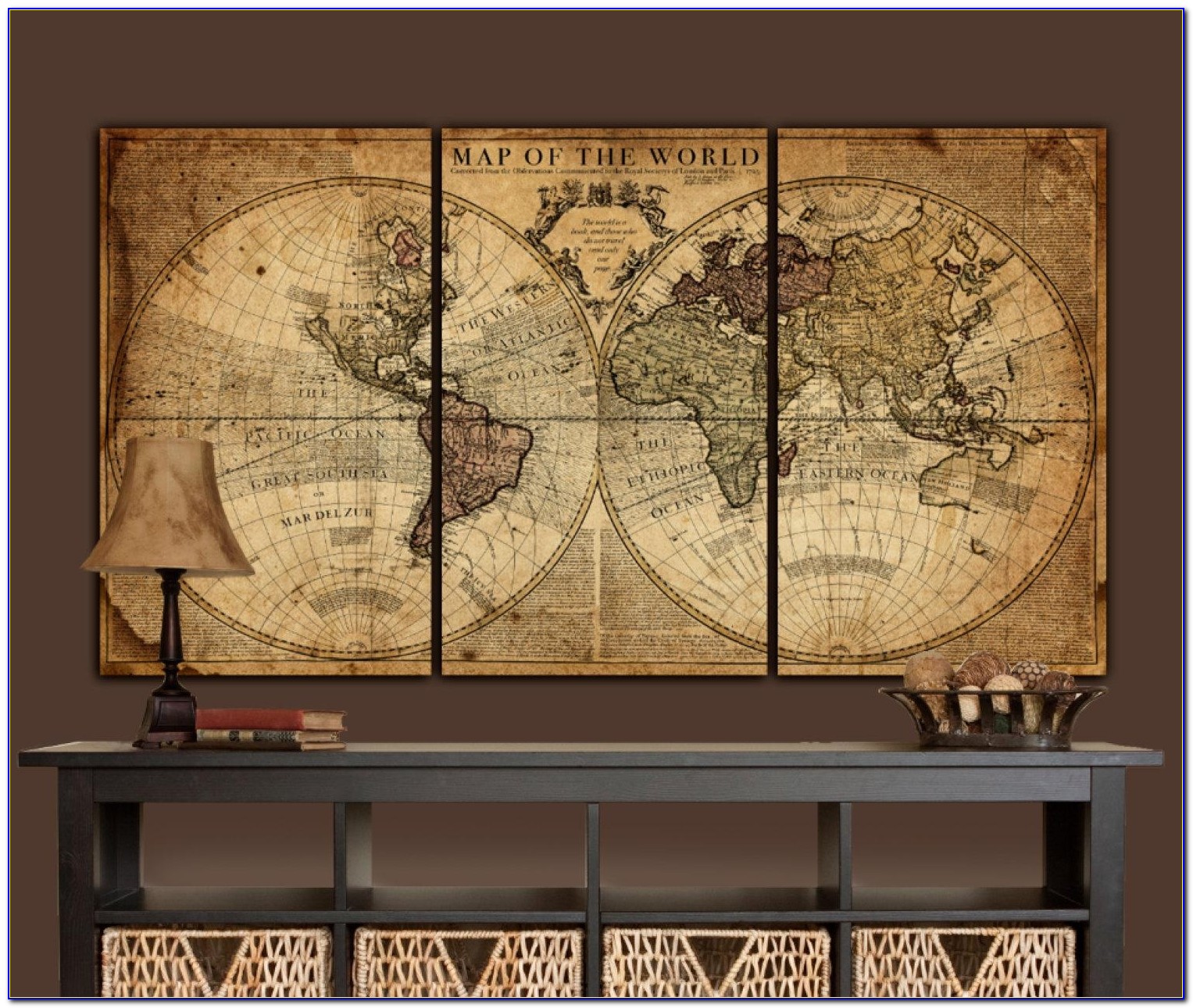 Globe Tan Map World Map Canvas Vintage Map Set Large Wall In Vintage Map Wall Art
