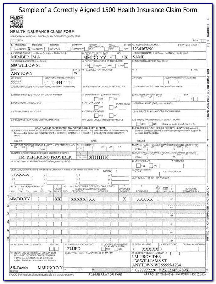 Health Insurance Claim Form 1500 Place Of Service Codes