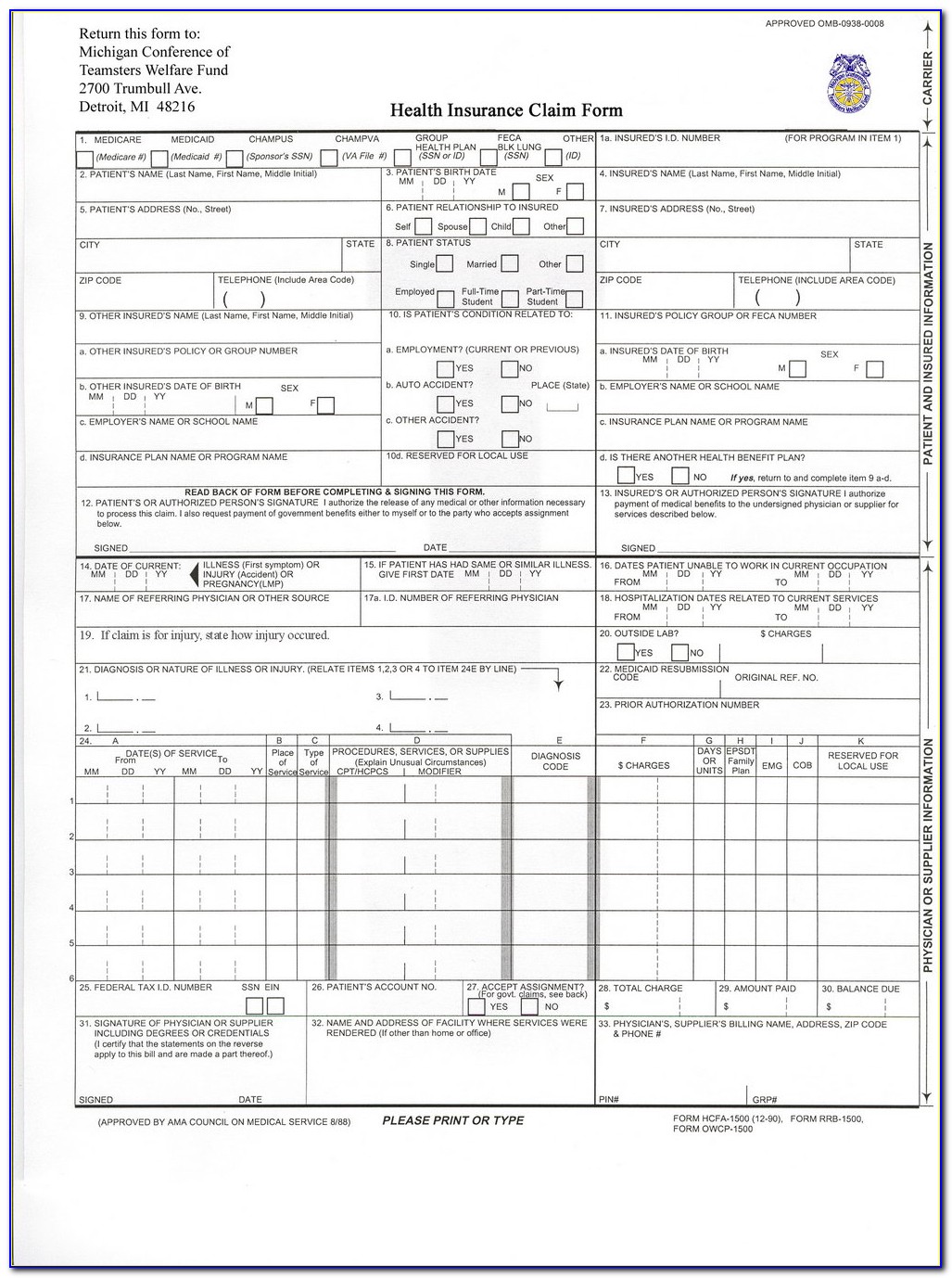 Health Insurance Claim Form 1500 Sample
