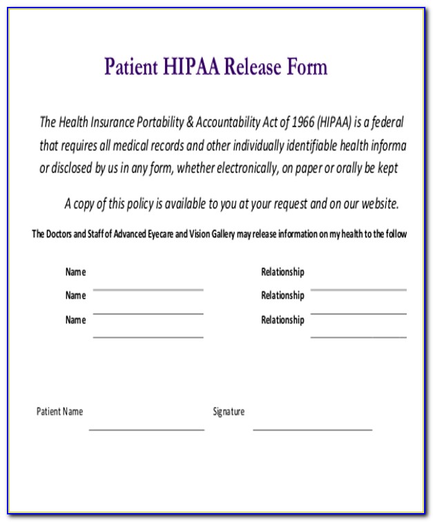 Hipaa Compliant Dental Records Release Form