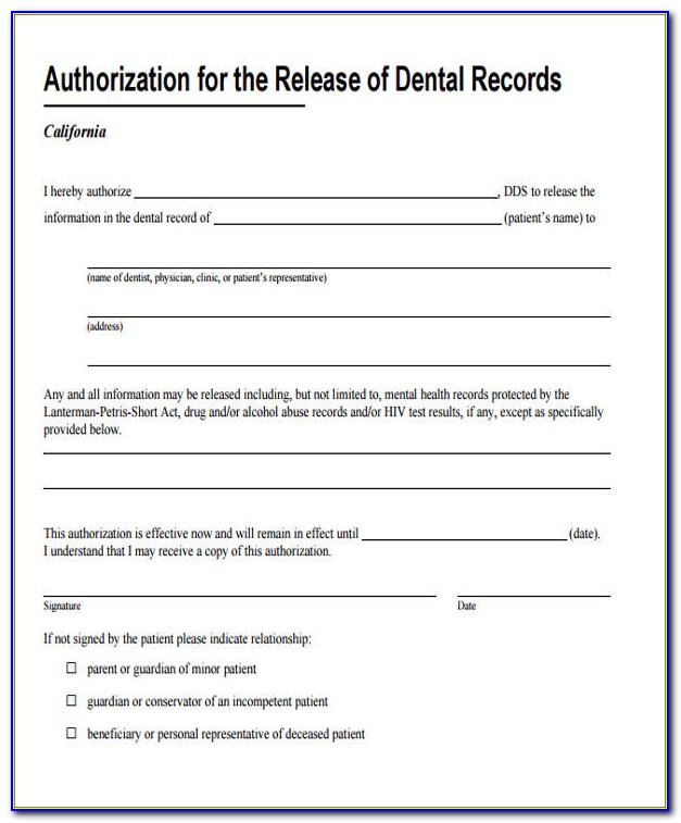 Hipaa Dental Records Release Form