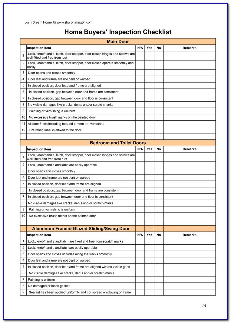 Home Inspection Checklist Form