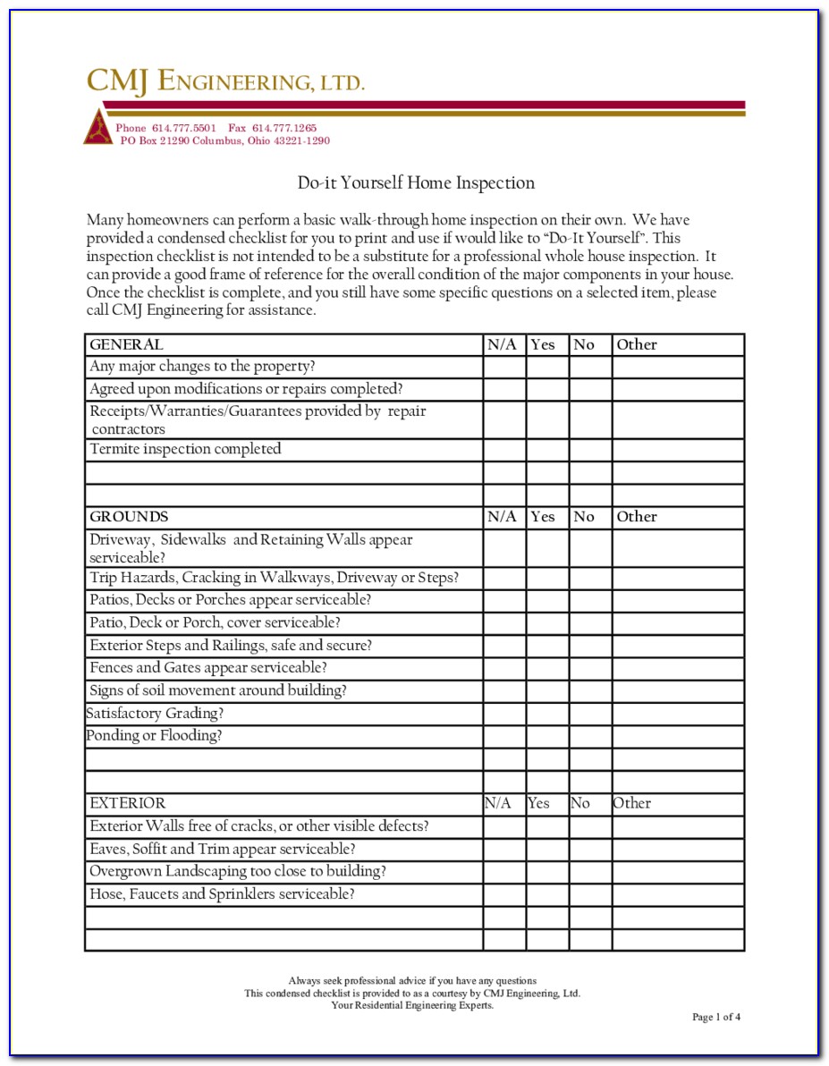 Home Inspection Checklist Forms Free
