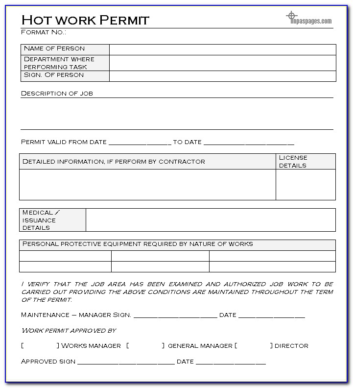 Hot Work Permit Form Osha