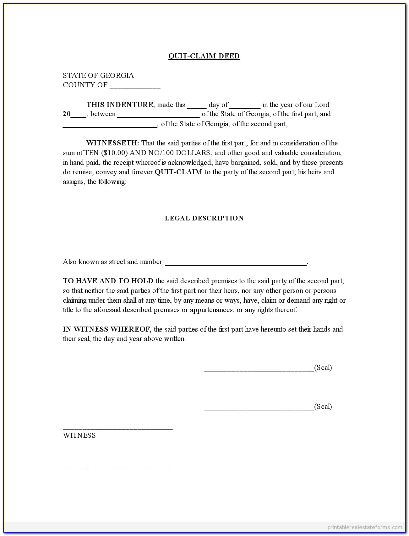 How To Fill In A Quit Claim Deed Form