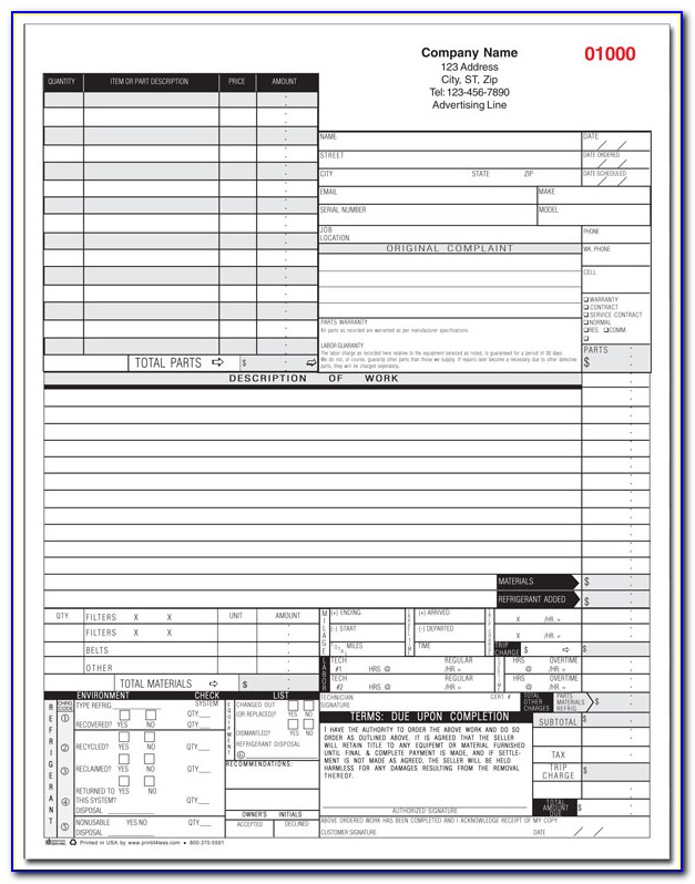 Hvac Service Invoice Forms