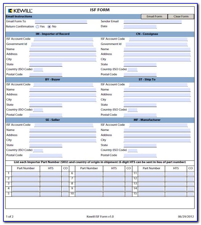 Importer Security Filing Form Template